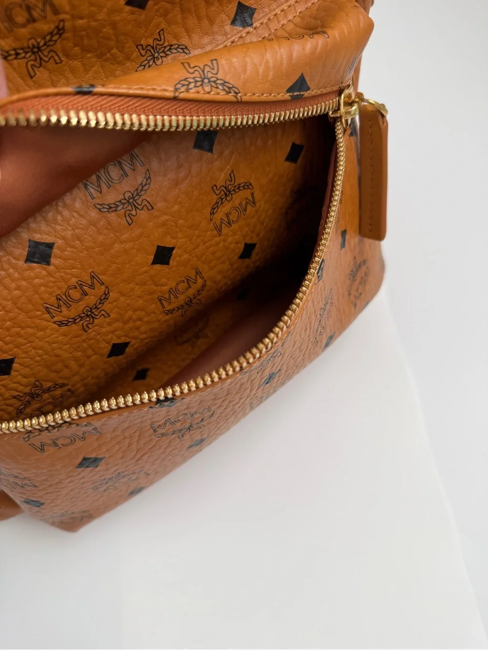 MCM 100% Authentic Stark Side Studs Backpack In Visetos Size Medium Cognac Color